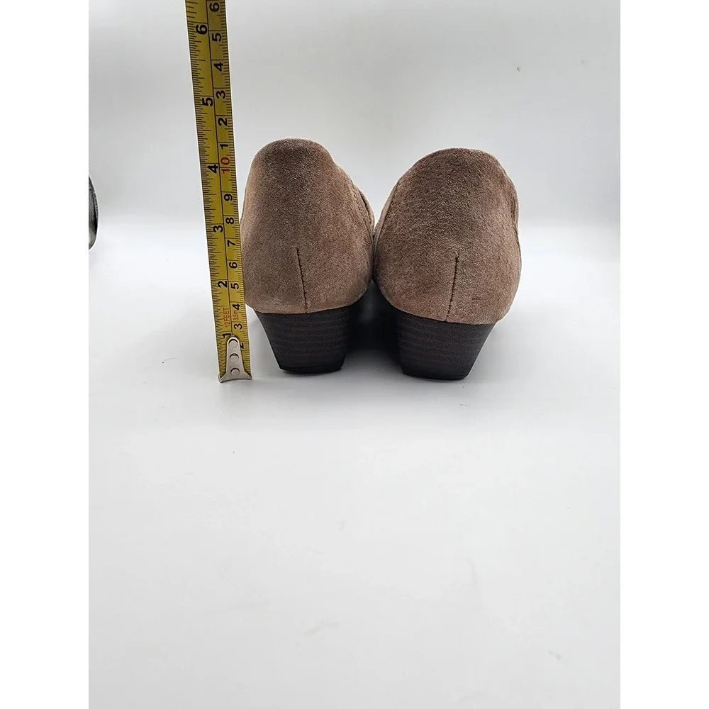 Earth Spirit Suede Mary Jane Wedge Shoes Brown Floral Accents Size 9.5